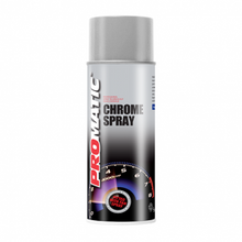 Load image into Gallery viewer, PROMATIC CHROME AEROSOL (400ML) Products Characteristics Provides a gloss chrome effect finish to a matt surface Can be applied to suitably prepared metal, plastics and wood Offers limited resistance to weathering and abrasion Fast drying performance Excellent adhesion Good coverage