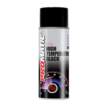 Load image into Gallery viewer, PROMATIC BLACK HIGH TEMPERATURE AEROSOL (400ML) Products Characteristics High temperature resistance – Black, White, Silver and Clear 800°c; Red 300°c Good coverage and filling properties Excellent adhesion Good spray quality Fast drying times Weatherproof