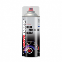 Load image into Gallery viewer, PROMATIC CLEAR HIGH TEMPERATURE AEROSOL (400ML) Products Characteristics High temperature resistance – Black, White, Silver and Clear 800°c; Red 300°c Good coverage and filling properties Excellent adhesion Good spray quality Fast drying times Weatherproof