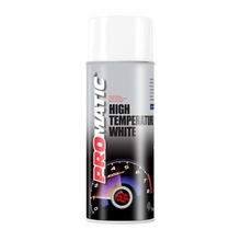 Load image into Gallery viewer, PROMATIC WHITE HIGH TEMPERATURE AEROSOL (400ML) Products Characteristics High temperature resistance – Black, White, Silver and Clear 800°c; Red 300°c Good coverage and filling properties Excellent adhesion Good spray quality Fast drying times Weatherproof