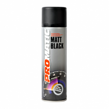 Load image into Gallery viewer, PROMATIC MATT BLACK AEROSOL (500ML) Products Characteristics Fast drying product with good spray characteristics Suitable for internal and external use Weather resistant, light proof and UV resistant Scratch and impact resistant Excellent surface hardness and good elasticity Can be mechanically polished