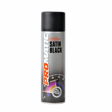 Load image into Gallery viewer, PROMATIC SATIN BLACK AEROSOL (500ML) Products Characteristics Fast drying product with good spray characteristics Suitable for internal and external use Weather resistant, light proof and UV resistant Scratch and impact resistant Excellent surface hardness and good elasticity Can be mechanically polished