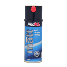 Load image into Gallery viewer, PROXL-PROMATT AEROSOL (400ML) PROMATT is a high performance 1K matt lacquer giving a crystal matt lacquer finish. It can be applied over solvent based basecoats and is ideal for smart repairs. ProMatt – Matt Lacquer Benefits Matt lacquer finish Superior build UV and petrol resistant 1k Matt Lacquer Fast drying 1k matt lacquer